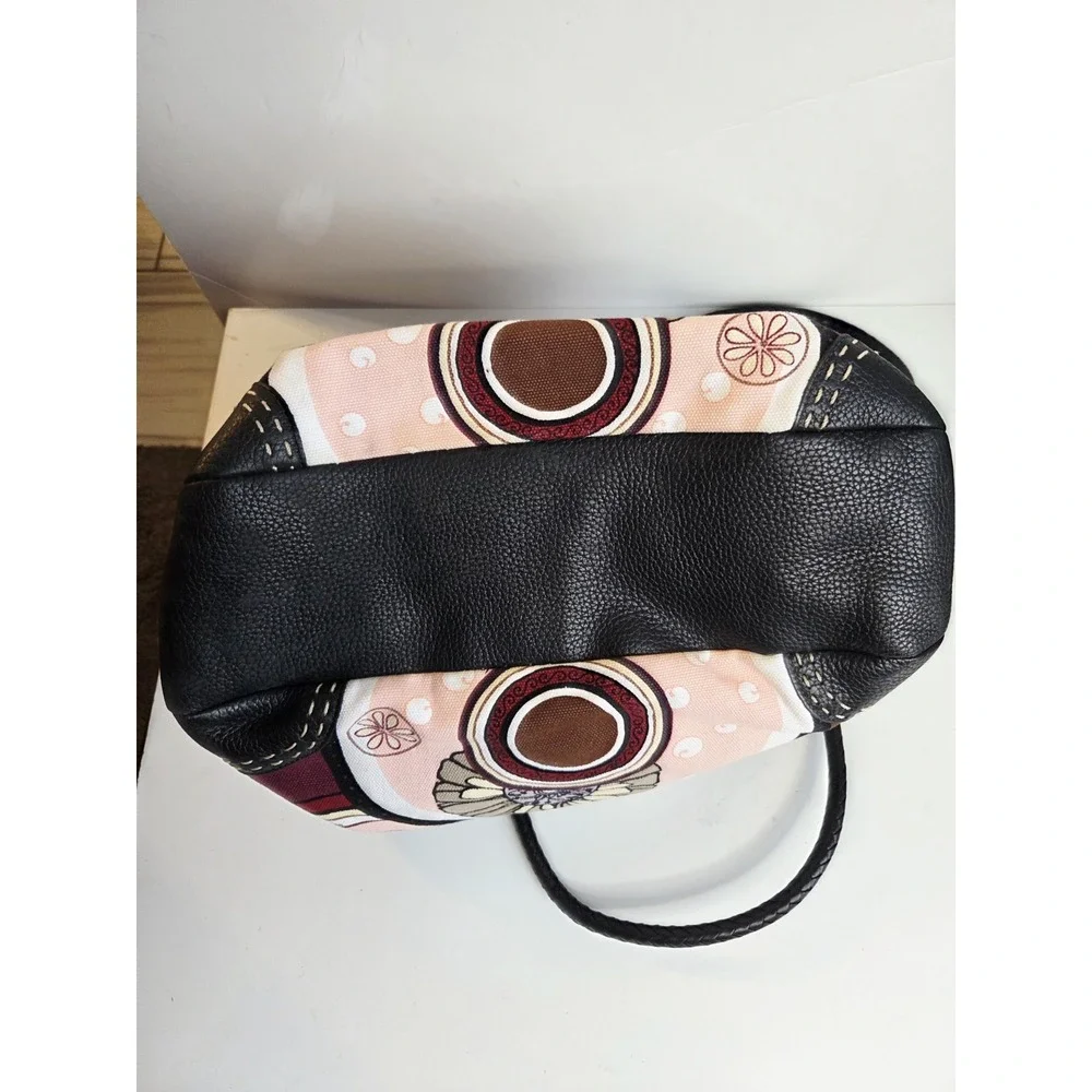 Brighton Canvas  & Leather Cinch Shoulder Satchel Slouchy Bag‎ Floral Braided
